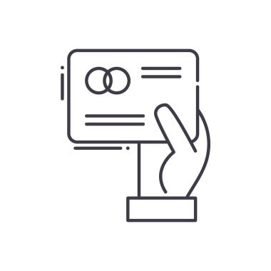 Kredi kartı ikonu, doğrusal izole edilmiş illüstrasyon, ince çizgi vektörü, web tasarım işareti, düzenlenebilir beyaz arkaplan üzerinde çizgi konsept sembolü ödeme.