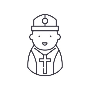 Papaz simgesi, doğrusal izole edilmiş illüstrasyon, ince çizgi vektörü, web tasarım işareti, düzenlenebilir beyaz arkaplan üzerinde çizgi konsept sembolü.