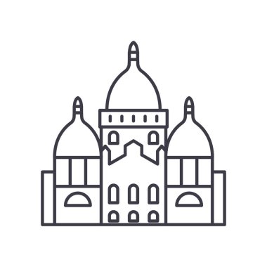 Paris katedral simgesi, doğrusal izole edilmiş illüstrasyon, ince çizgi vektörü, web tasarım işareti, düzenlenebilir konsept sembolü beyaz arkaplan üzerinde.