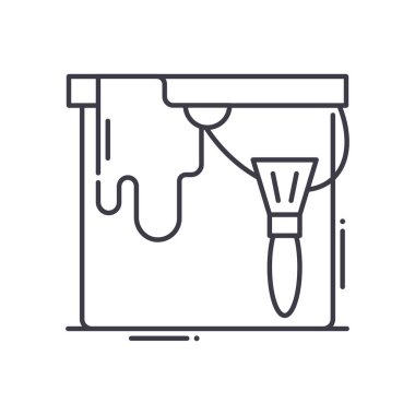 Boya kovası simgesi, doğrusal izole edilmiş illüstrasyon, ince çizgi vektörü, web tasarım işareti, düzenlenebilir beyaz arkaplan üzerinde çizgi konsept sembolü.