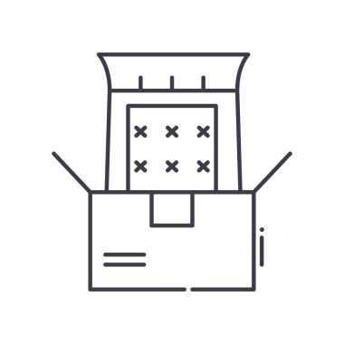 Paket simgesi, doğrusal izole edilmiş illüstrasyon, ince çizgi vektörü, web tasarım işareti, düzenlenebilir çizgi konsept sembolü beyaz arkaplan üzerinde.