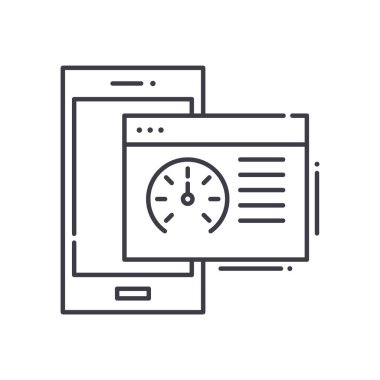 Sayfa hız optimizasyon simgesi, doğrusal izole çizim, ince çizgi vektörü, web tasarım işareti, düzenlenebilir konsept sembolü beyaz arkaplan üzerinde.