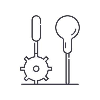 Dikiş tekeri simgesi, doğrusal izole edilmiş illüstrasyon, ince çizgi vektörü, web tasarım işareti, beyaz arkaplanda düzenlenebilir inme ile ana konsept sembolü.