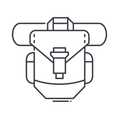 Açık hava çanta simgesi, doğrusal izole resimleme, ince çizgi vektörü, web tasarım işareti, düzenlenebilir konsept sembolü beyaz arkaplan üzerinde.
