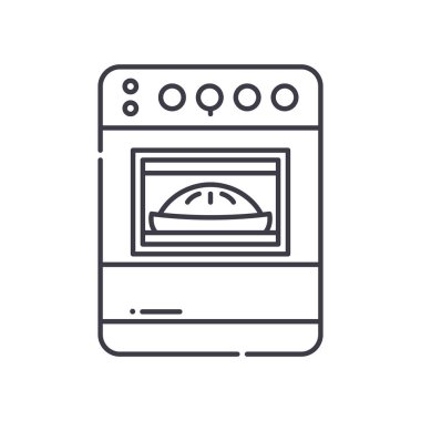 Fırın simgesi, doğrusal izole edilmiş illüstrasyon, ince çizgi vektörü, web tasarım işareti, düzenlenebilir konsept sembolü beyaz arkaplan üzerinde.
