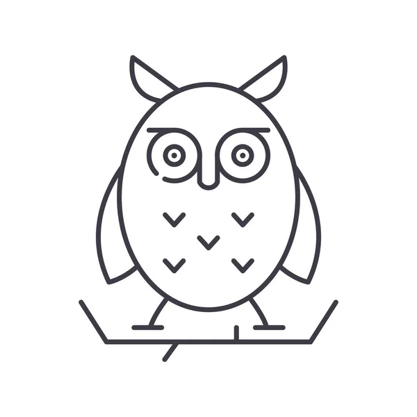 Ícone de coruja, ilustração isolada linear, vetor de linha fina, sinal de web design, símbolo de conceito de esboço com curso editável em fundo branco. — Vetor de Stock