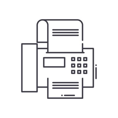 Faks çalışma simgesi, doğrusal izole resimleme, ince çizgi vektörü, web tasarım işareti, düzenlenebilir çizgi konsept sembolü beyaz arkaplan üzerinde.