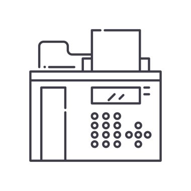 Faks aygıtı simgesi, doğrusal izole edilmiş illüstrasyon, ince çizgi vektörü, web tasarım işareti, düzenlenebilir çizgi konsept sembolü beyaz arkaplan üzerinde.