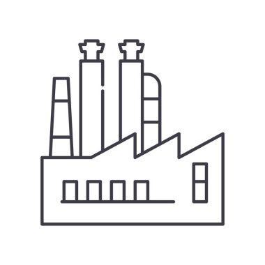 Fabrika konsepti simgesi, doğrusal izole çizim, ince çizgi vektörü, web tasarım işareti, düzenlenebilir konsept sembolü beyaz arkaplan üzerinde.