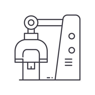 Fabrika otomasyon simgesi, doğrusal izole çizim, ince çizgi vektörü, web tasarım işareti, düzenlenebilir konsept sembolü beyaz arkaplanda..