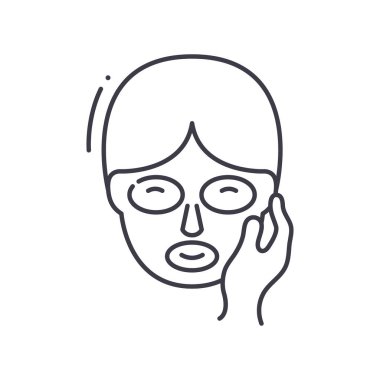 Yüz maskesi simgesi, doğrusal izole resimleme, ince çizgi vektörü, web tasarım işareti, düzenlenebilir konsept sembolü beyaz arkaplan üzerinde.