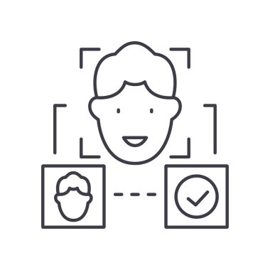 Yüz saptama simgesi, doğrusal izole resimleme, ince çizgi vektörü, web tasarım işareti, düzenlenebilir beyaz arkaplan üzerinde çizgi konsepti sembolü.