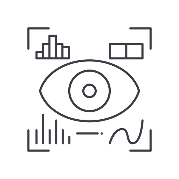 Eye-Scan-Symbol, linear isolierte Illustration, dünner Linienvektor, Webdesign-Zeichen, Umrisskonzept-Symbol mit editierbarem Strich auf weißem Hintergrund. — Stockvektor