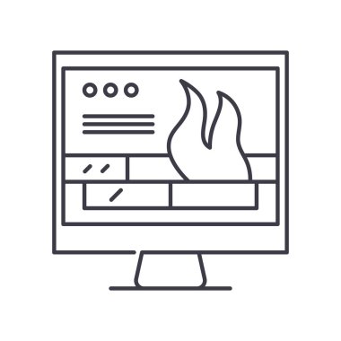 Firewall simgesi, doğrusal izole edilmiş illüstrasyon, ince çizgi vektörü, web tasarım işareti, düzenlenebilir çizgi konsept sembolü beyaz arkaplan üzerinde.