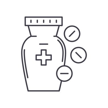 İlk yardım çantası konsepti simgesi, doğrusal izole çizim, ince çizgi vektörü, web tasarım işareti, düzenlenebilir konsept sembolü beyaz arkaplan üzerinde.