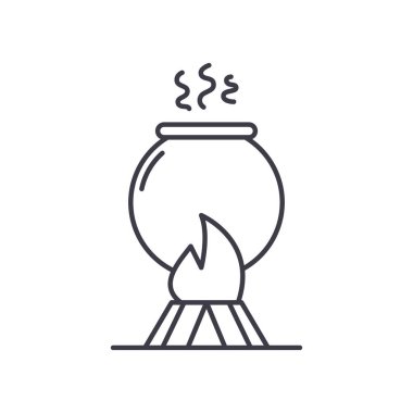 Ateş pişirme simgesi, doğrusal izole edilmiş illüstrasyon, ince çizgi vektörü, web tasarım işareti, düzenlenebilir beyaz arkaplan üzerinde çizgi konsept sembolü.