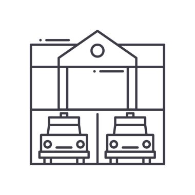 İtfaiye merkezi simgesi, doğrusal izole edilmiş illüstrasyon, ince çizgi vektörü, web tasarım işareti, düzenlenebilir çizgi konsept sembolü beyaz arkaplan üzerinde.