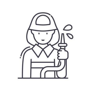 İtfaiyeci simgesi, doğrusal izole edilmiş illüstrasyon, ince çizgi vektörü, web tasarım işareti, düzenlenebilir beyaz arkaplan üzerinde çizgi konsept sembolü.