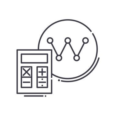 Finansal hesaplama simgesi, doğrusal izole edilmiş illüstrasyon, ince çizgi vektörü, web tasarım işareti, düzenlenebilir konsept sembolü beyaz arkaplan üzerinde.