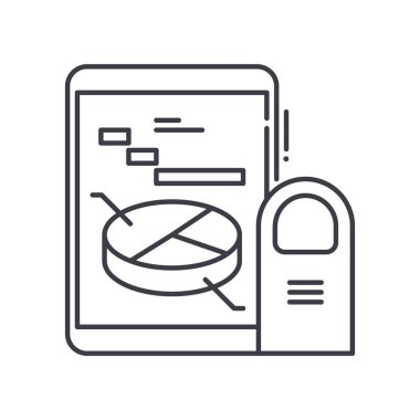 Finansal veri konsepti simgesi, doğrusal izole çizim, ince çizgi vektörü, web tasarım işareti, düzenlenebilir konsept sembolü beyaz arkaplan üzerinde.