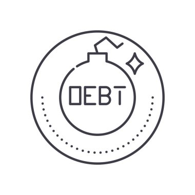 Finansal borç simgesi, doğrusal izole edilmiş illüstrasyon, ince çizgi vektörü, web tasarım işareti, düzenlenebilir beyaz arkaplan üzerinde çizgi konsept sembolü.