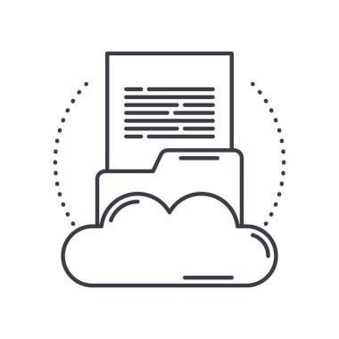 Dosya paylaşım konsepti simgesi, doğrusal izole resimleme, ince çizgi vektörü, web tasarım işareti, düzenlenebilir konsept sembolü beyaz arkaplan üzerinde.