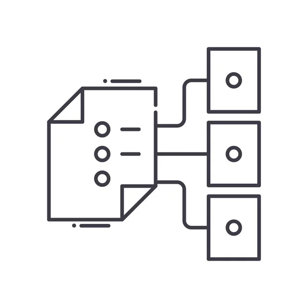 Ícone de divisão de arquivo, ilustração isolada linear, vetor de linha fina, sinal de web design, símbolo de conceito de esboço com curso editável no fundo branco. — Vetor de Stock