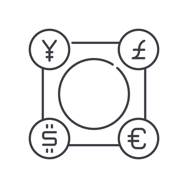 Icône de devises étrangères, illustration linéaire isolée, vecteur de ligne mince, signe de conception Web, symbole de concept de contour avec trait modifiable sur fond blanc. — Image vectorielle