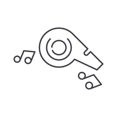 Futbol düdük simgesi, doğrusal izole edilmiş illüstrasyon, ince çizgi vektörü, web tasarım işareti, düzenlenebilir beyaz arkaplan üzerinde çizgi konsept sembolü.