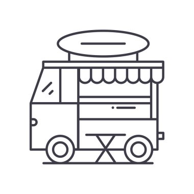 Gıda arabası simgesi, doğrusal izole edilmiş illüstrasyon, ince çizgi vektörü, web tasarım işareti, düzenlenebilir çizgi konsept sembolü beyaz arkaplan üzerinde.