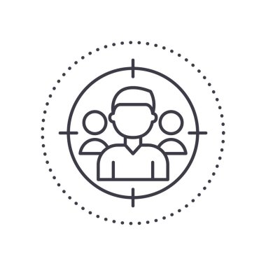 Odaklanma grubu konsepti simgesi, doğrusal izole edilmiş illüstrasyon, ince çizgi vektörü, web tasarım işareti, düzenlenebilir beyaz arkaplan üzerinde çizgi konsept sembolü.