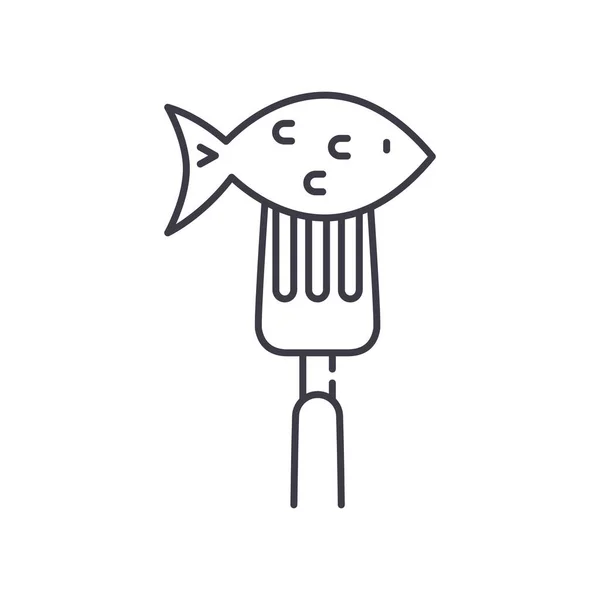 Icône de fourche à poisson, illustration linéaire isolée, vecteur de ligne mince, panneau de conception Web, symbole de concept de contour avec trait modifiable sur fond blanc. — Image vectorielle