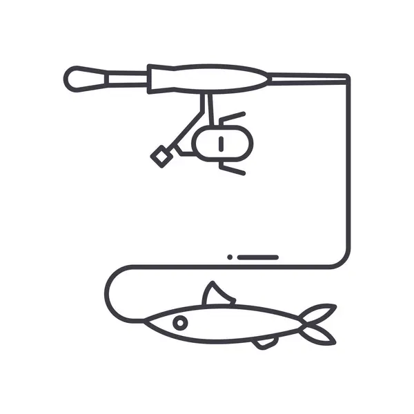 Icône de canne à pêche, illustration linéaire isolée, vecteur de ligne mince, panneau de conception Web, symbole de concept de contour avec trait modifiable sur fond blanc. — Image vectorielle