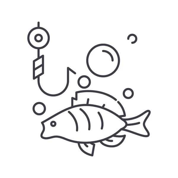 Icono de pescado de pesca, ilustración lineal aislada, vector de línea delgada, signo de diseño web, símbolo de concepto de contorno con trazo editable sobre fondo blanco. — Vector de stock