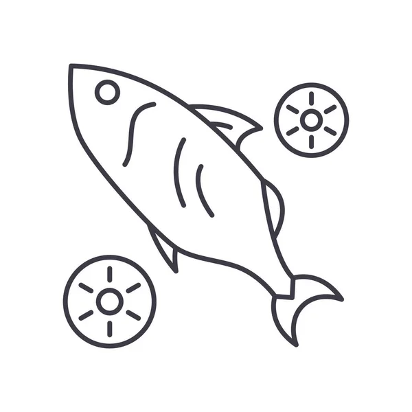 Fisk med lime ikon, linjär isolerad illustration, tunn linje vektor, webbdesign tecken, skiss koncept symbol med redigerbar stroke på vit bakgrund. — Stock vektor