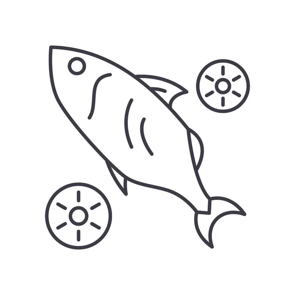 Poisson avec icône de chaux, illustration linéaire isolée, vecteur de ligne mince, panneau de conception Web, symbole de concept de contour avec trait modifiable sur fond blanc. — Image vectorielle