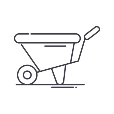 Bahçe el arabası simgesi, doğrusal izole edilmiş illüstrasyon, ince çizgi vektörü, web tasarım işareti, düzenlenebilir konsept sembolü beyaz arkaplan üzerinde..