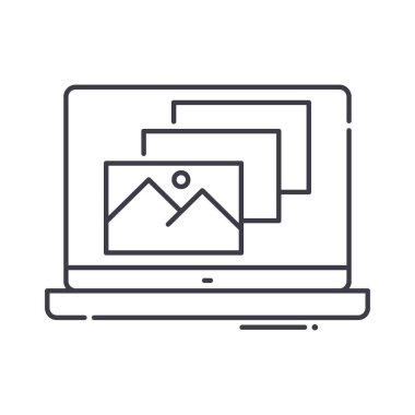 Galeri simgesi, doğrusal izole edilmiş illüstrasyon, ince çizgi vektörü, web tasarım işareti, düzenlenebilir çizgi konsept sembolü beyaz arkaplan üzerinde.