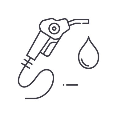 Yakıt nozül simgesi, doğrusal izole resimleme, ince çizgi vektörü, web tasarım işareti, düzenlenebilir konsept sembolü beyaz arkaplan üzerinde.