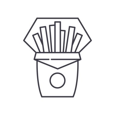 Fries simgesi, doğrusal izole edilmiş illüstrasyon, ince çizgi vektörü, web tasarım işareti, düzenlenebilir konsept sembolü beyaz arkaplan üzerinde.