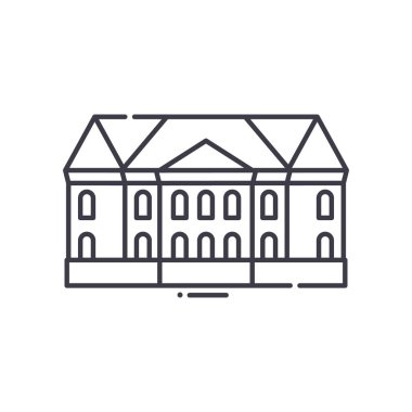 Fransız villa simgesi, doğrusal izole edilmiş illüstrasyon, ince çizgi vektörü, web tasarım işareti, düzenlenebilir konsept sembolü beyaz arkaplan üzerinde.