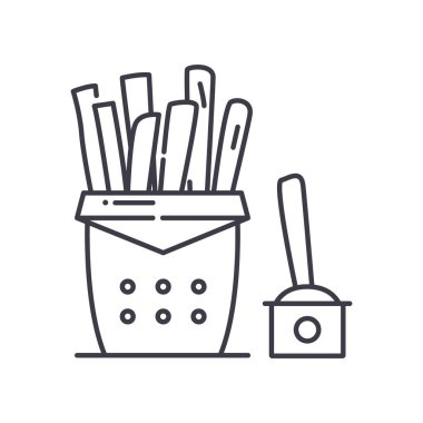 Patates kızartması konsepti simgesi, doğrusal izole çizim, ince çizgi vektörü, web tasarım işareti, düzenlenebilir konsept sembolü beyaz arkaplan üzerinde.