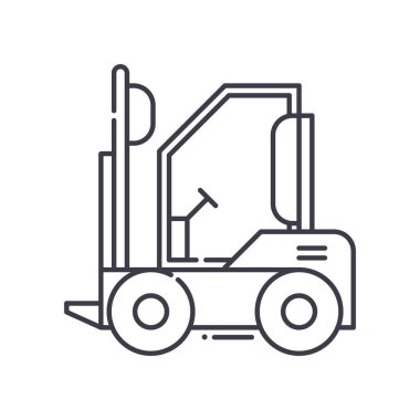 Forklift simgesi, doğrusal izole edilmiş illüstrasyon, ince çizgi vektörü, web tasarım işareti, düzenlenebilir çizgi konsept sembolü beyaz arkaplan üzerinde.