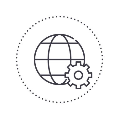 Küresel servis simgesi, doğrusal izole edilmiş illüstrasyon, ince çizgi vektörü, web tasarım işareti, düzenlenebilir çizgi konsept sembolü beyaz arkaplan üzerinde.