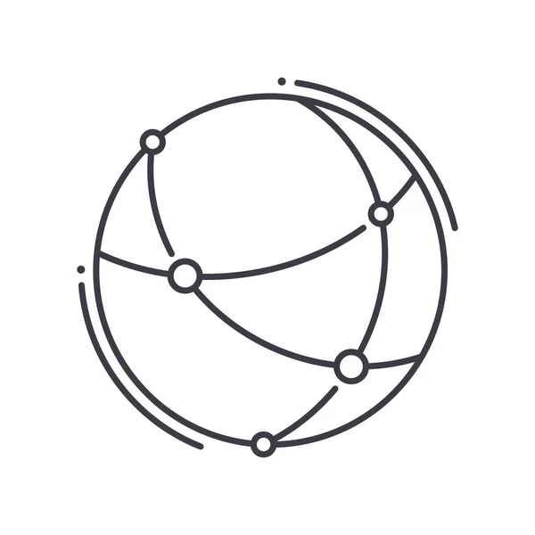 グローバル接続コンセプトアイコン、線形絶縁イラスト、細い線ベクトル、ウェブデザイン、白の背景で編集可能なストロークとアウトラインコンセプトシンボル. — ストックベクタ