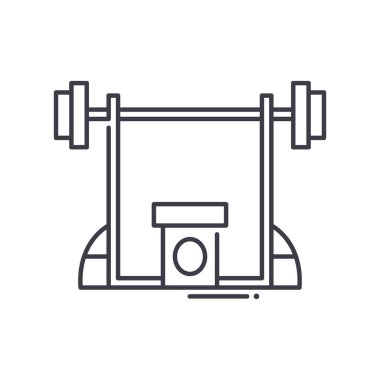 Spor salonu simgesi, doğrusal izole edilmiş illüstrasyon, ince çizgi vektörü, web tasarım işareti, düzenlenebilir beyaz arkaplan üzerinde çizgi konsept sembolü.