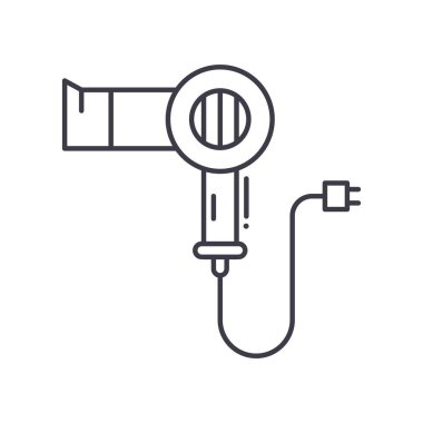 Saç kurutma simgesi, doğrusal izole edilmiş illüstrasyon, ince çizgi vektörü, web tasarım işareti, düzenlenebilir konsept sembolü beyaz arkaplanda..