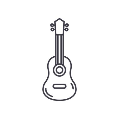 Gitar simgesi, doğrusal izole edilmiş illüstrasyon, ince çizgi vektörü, web tasarım işareti, düzenlenebilir çizgi konsept sembolü beyaz arkaplan üzerinde.