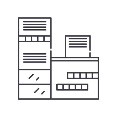 Endüstriyel binalar simgesi, doğrusal izole çizim, ince çizgi vektörü, web tasarım işareti, beyaz arkaplanda düzenlenebilir inme ile ana konsept sembolü.