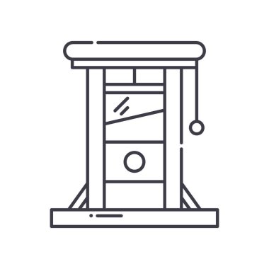 Giyotin simgesi, doğrusal izole edilmiş illüstrasyon, ince çizgi vektörü, web tasarım işareti, düzenlenebilir beyaz arkaplan üzerinde çizgi konsept sembolü.